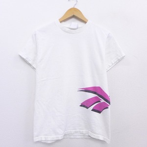 古着 レディース 半袖 ビンテージ Tシャツ 90s リーボック REEBOK ビッグロゴ コットン クルーネック 白 ホワイト 21mar22 中古