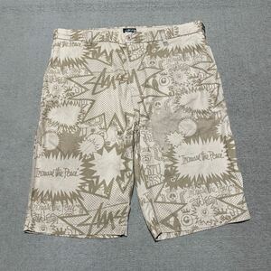 00s STUSSY ステューシー 柄 総柄 ハーフパンツ ショートパンツ ショーツ 36 シャドーマン スカル SSリンク オールド