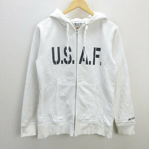 s■アヴィレックス/AVIREX U.S.A.F.プリント フルジップパーカー【L】白/MENS/72【中古】