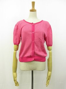 超美品【agnes b. アニエスベー】 EJ43JFV7 コットン 織柄 半袖ニット カーディガン (レディース) size3 ピンク系 フランス製 □35LN5511□