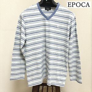 EPOCA UOMO エポカウォモ×アズ メンズ 長袖Tシャツ Vネック ボーダー ロンT ライトブルー