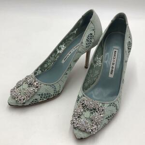 ［美品］マノロブラニク　MANOLO BLAHNIK ハンギシ　ビジュー　レース　ハイヒール　パンプス　ポインテッドトゥ　ピンヒール