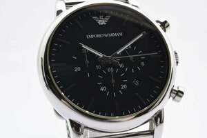 美品 エンポリオアルマーニ AR-1808 クロノグラフ デイト ラウンド シルバー クォーツ メンズ 腕時計 EMPORIO ARMANI