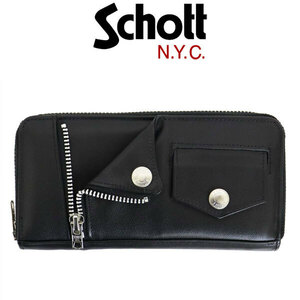 Schott (ショット) 4970056 LEATHER RIDERS ZIP WALLET レザーライダース ジップウォレット 010 BLACK