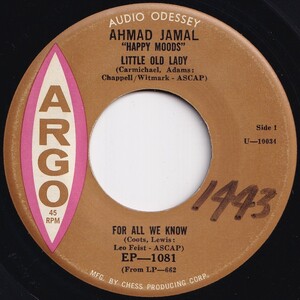 Ahmad Jamal Little Old Lady; For All We Know Argo US EP-1081 206209 JAZZ ジャズ レコード 7インチ 45