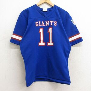 L/古着 ローリングス 半袖 ビンテージ フットボール Tシャツ メンズ 80s NFL ニューヨークジャイアンツ 11 Vネック 青 ブル