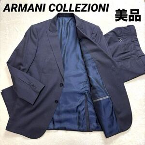 【1円～】【高級】ARMANI COLLEZIONI　アルマーニコレツォーニ　スーツ　セットアップ　XXL相当　紺ブレ　チェック　M LINE　メンズ　　