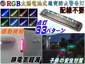 LED警告灯 静電気除去 ソーラーパネル搭載 RGB点滅 感光センサー 振動検知 ワーニングランプ ストロボフラッシュ 太陽光充電 配線不要 車 0