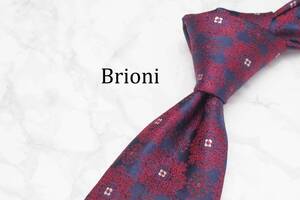 【美品】 Brioni ブリオーニ A-633 ネイビー ワイン ITALY イタリア製 ブランド ネクタイ 良品 古着 卸 USED オールド SILK