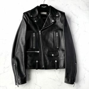 C773 美品!! SAINT LAURENT サンローラン パリ 15AW エディ期 L01 レザー ダブル ライダース ジャケット ブルゾン 艶感 ブラック 希少 42!!