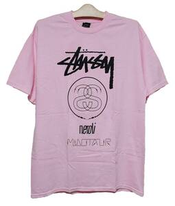 超爆レア希少！新品タグ付き！STUSSY×MINOTAUR×neroli ステューシー/３ネーム コラボ！ロゴプリント2006限定Tシャツ L ピンク 入手困難！