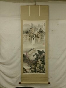 E4628 徳松 銘 1 「桃園春色」山水 肉筆紙本 掛軸 中国書画