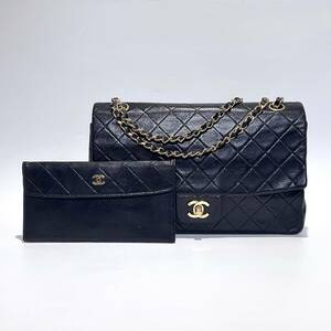 CHANEL シャネル マトラッセ シングル フラップ Wチェーンショルダーバッグ ポーチ付き ラムスキン GP ブラック レディースバッグ 親子