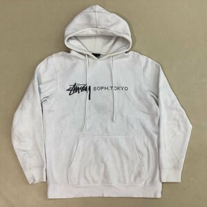 ■STUSSY x SOPHNET. ステューシー ソフネット コラボスウェットパーカー トレーナー プルオーバー 裏起毛 メンズ サイズS 白/0.48kg■