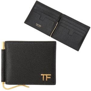 トムフォード 二つ折り財布 TOM FORD YT231 LCL158G 1N001 マネークリップ付 小銭入れ無し ブラック メンズ ウォレット