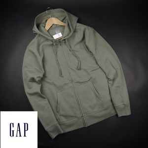 新品★GAP/ギャップ/胸ロゴ刺繍フルジップアップパーカー005/21GREEN/【L】