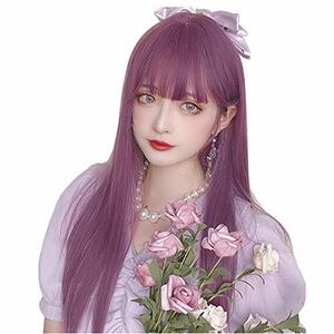 ウィッグ ロリータ 原宿風 GAL系 耐熱ウィッグ コスプレ 日常 （紫） ロング 超長 ストレート ロリィタ 森ガール