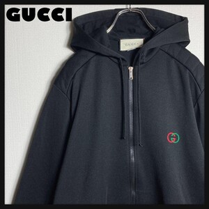 【極美品/試着程度】GUCCI 刺繍ロゴ ジップパーカー エルボーパッチ