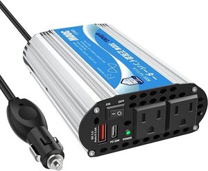 正弦波 300Wカーインバーター 車載充電器 変換電源 DC12VをAC100Vに変換 55Hz PD30W 超快速充電USBポートつき