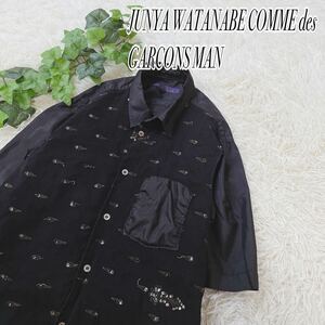 1円スタート　【美品】JUNYA WATANABE COMME des GARCONS MAN ジュンヤワタナベコムデギャルソンマン　異素材　半袖シャツ　スパンコールL