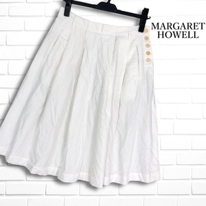 ◆良品 送料無料◆ MARGARET HOWELL マーガレットハウエル コットン リネン 綿 麻 スカート 白 ホワイト レディース 2 M ◆日本製◆ 2504G