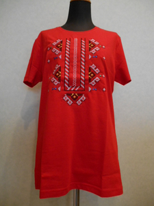 ブルガリア Tシャツ 刺繍 モチーフ レッド 赤 M 半袖 190M
