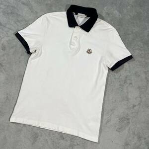 1円〜　MONCLER モンクレール 半袖ポロシャツ　胸ワッペン　 ホワイト/ネイビー　Sサイズ 