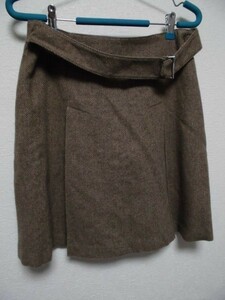 assk6-211☆ベルト付スカート　ボトムス　台形スカート　ひざ上丈スカート　ベージュ系　サイズ70-95　毛混素材