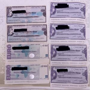 【1円～！】AMERICAN EXPRESS travelers cheque アメリカンエキスプレス トラベラーズチェック DM1200 150EURO 10万円 まとめ売り