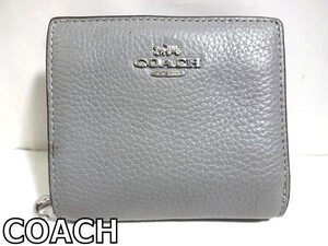 X4J019◆本物◆ コーチ COACH 本革レザー グレー ファスナー開閉小銭入れあり 二つ折り 財布