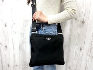 極美品 PRADA プラダ テスート ショルダーバッグ バッグ ナイロン×サフィアーノレザー 黒 メンズ 79771Y