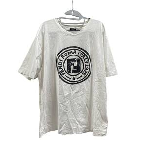 ◆中古品◆FENDI フェンディ JOSHUA VIDES OVER FY0936 ACNI FFロゴ フロントプリント Tシャツ XL ホワイト Q78377NA