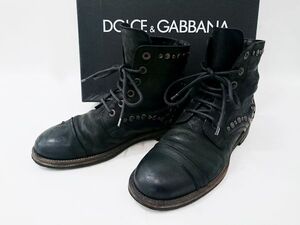 DOLCE&GABBANA ドルチェ&ガッバーナ ヴィンテージ加工 スタッズ レースアップブーツ ブラック 43 (28cm) イタリア製 正規品