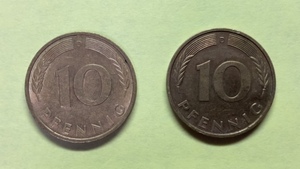 【古銭】外国銭　ドイツ　10ペニヒ硬貨　２枚（1982年、1995年）