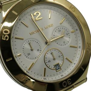 マイケルコース　クロノグラフ　腕時計　G2 白ベルト　レディース　ゴールド色