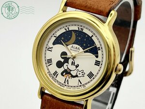 2410604122　▽ SEIKO セイコー ALBA アルバ Disney ディズニー ミッキーマウス V535-6A10 サン＆ムーン クォーツ ゴールド 腕時計 中古