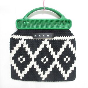 美品 MARNI マルニマーケット フラワーカフェ クロシェバッグ ニット ハンドバッグ ブラック ◆