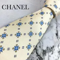 CHANEL シャネル　ネクタイ　ココマーク　チェーン　小紋柄　ホワイト