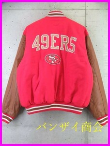 8010b13◆希少◆NFL◆49ers 中綿 袖革レザースタジャン M/スタジアムジャンパー/アメリカンフットボール/アメフト/ジャケット/ヴィンテージ