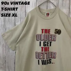 90sヴィンテージシングルステッチ古着　6段プリントTシャツ サイズXLベージュ