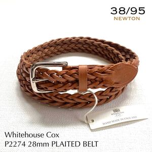 新品正規 ホワイトハウスコックス Whitehouse Cox レザー メッシュ ベルト ナロー 38 メンズ ニュートン P2274 28mm PLAITED BELT 送料無料