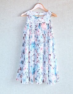 ★H&M　キッズ　バタフライ柄　シフォンプリーツ　ワンピース　ドレス　128　7-8Y★