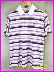 【送料300円可】0370b8◆美品です◆吸汗速乾◆adidas golf アディダスゴルフ ボーダー柄 半袖ドライポロシャツ O/ジャケット/パンツ/ベスト