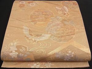 平和屋野田店■六通柄袋帯　流水吉祥花蝶丸文　金糸　逸品　n-pk1812