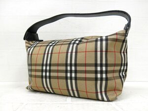 ◆美品◆BURBERRY バーバリー◆ノバチェック◆ナイロン カーフ レザー 本革◆ハンド バッグ◆ベージュ ブラック シルバー金具◆A9244