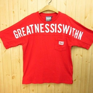 ◎使用少なめ！EVERLAST エバーラスト GREATNESS IS WITHIN◆Tシャツ 半袖 ボクシング ト胸ポケット ビッグロゴ◆メンズ 赤 Mサイズ◆A5398