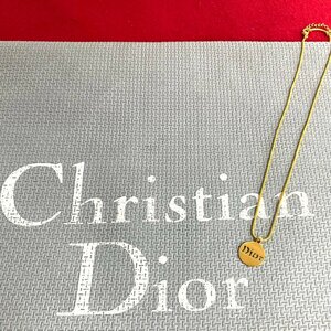 未使用 保管品 レア Christian Dior ディオール ロゴ プレート チェーン ネックレス ペンダント ゴールド レディース メンズ 19650