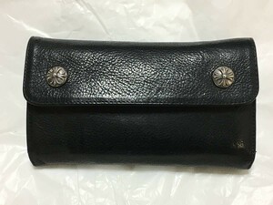 インボイス付属 CHROME HEARTS WAVE CROSS BTN クロムハーツ ウェーブ ウォレット 財布 クロスボタン ヘビーレザー 東京店購入