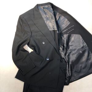 新品【サイズA8 XXL★超特価の礼服】4つボタンダブルスーツ 真っ黒 フォーマル ノーベンツ★2タック アジャスター付き ウール 本台場仕立て