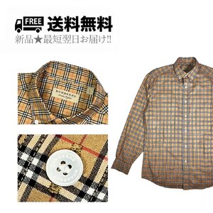 K489-S.. BURBERRY バーバリー チェック シャツ クラシック メンズ ロゴ 長袖 イタリア製 ★ キャメル